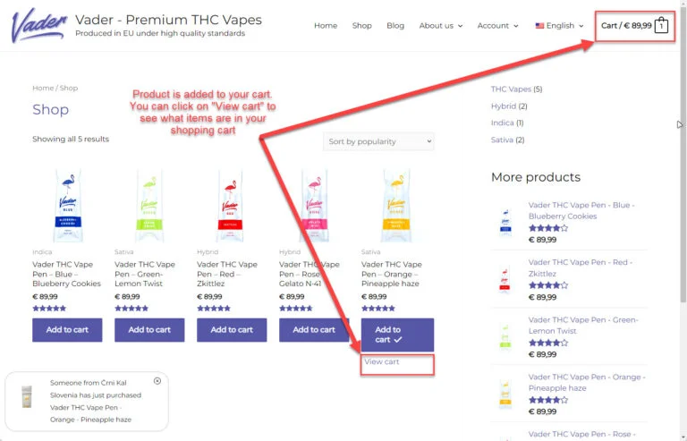 Come acquistare i vaporizzatori Vader THC | Guida all'ordine passo passo per l'UE Visualizza carrello