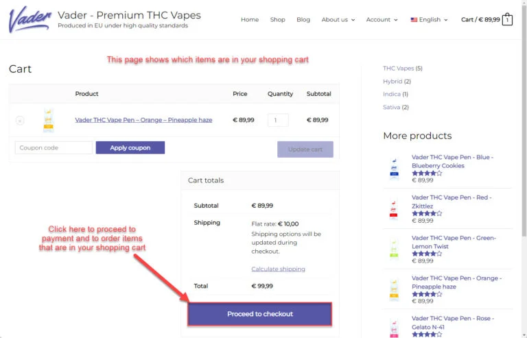 Come acquistare i vaporizzatori Vader THC | Guida all'ordine passo passo per l'UE Procedere al checkout